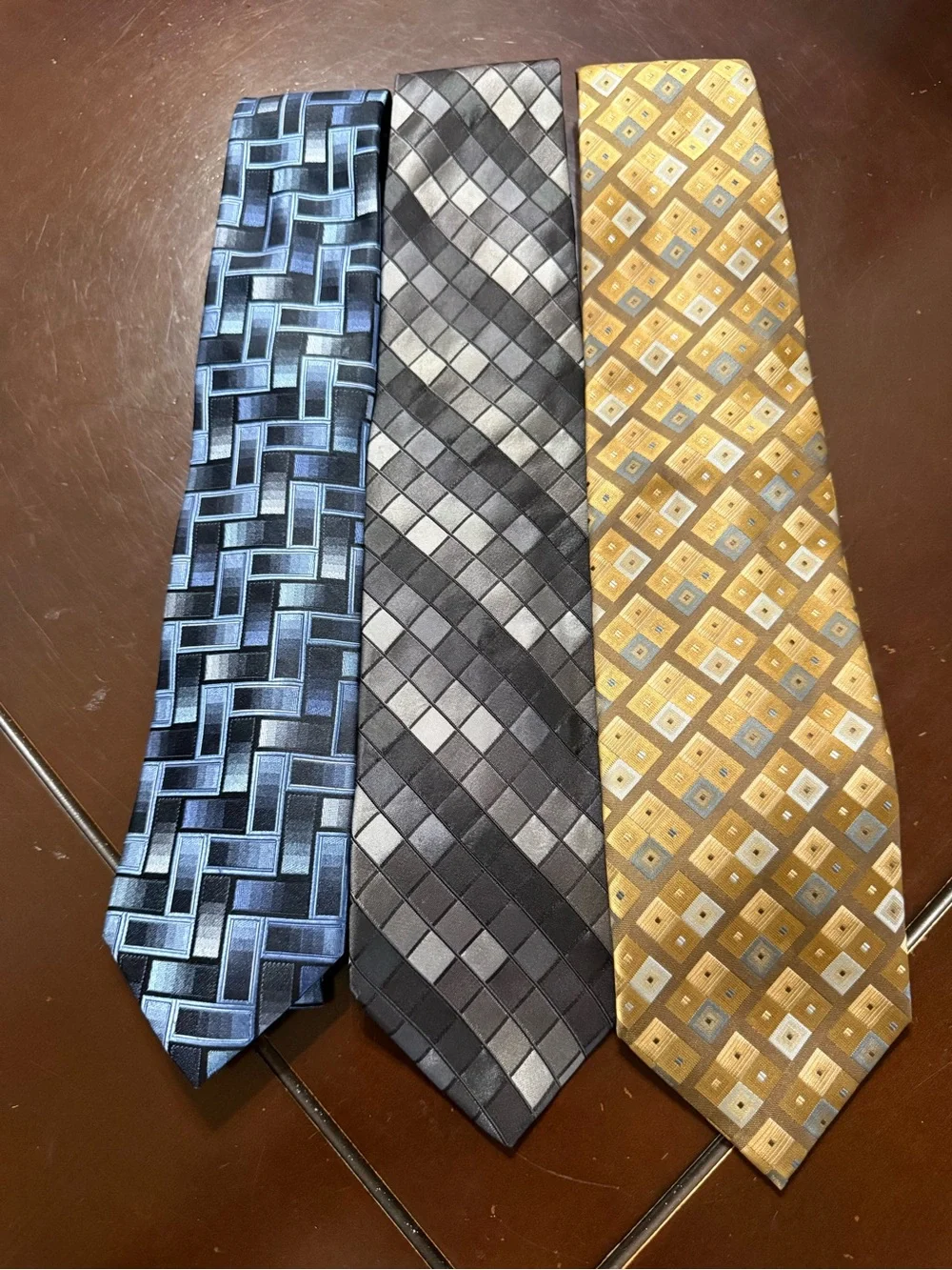 Pronto Uomo Blue, Gray, Gold Patterned Men's Neckties - Set of 3